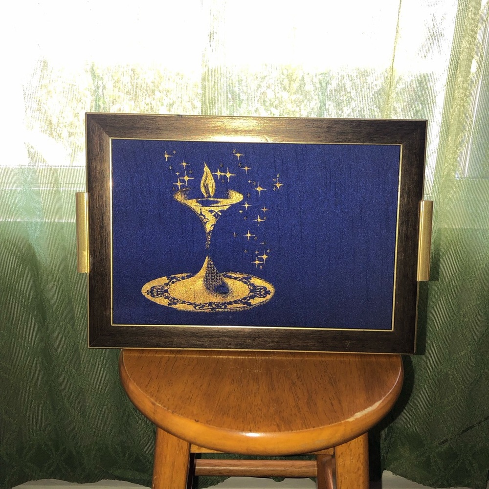 Mid Century Royal Blue Gold Fabric Artwork